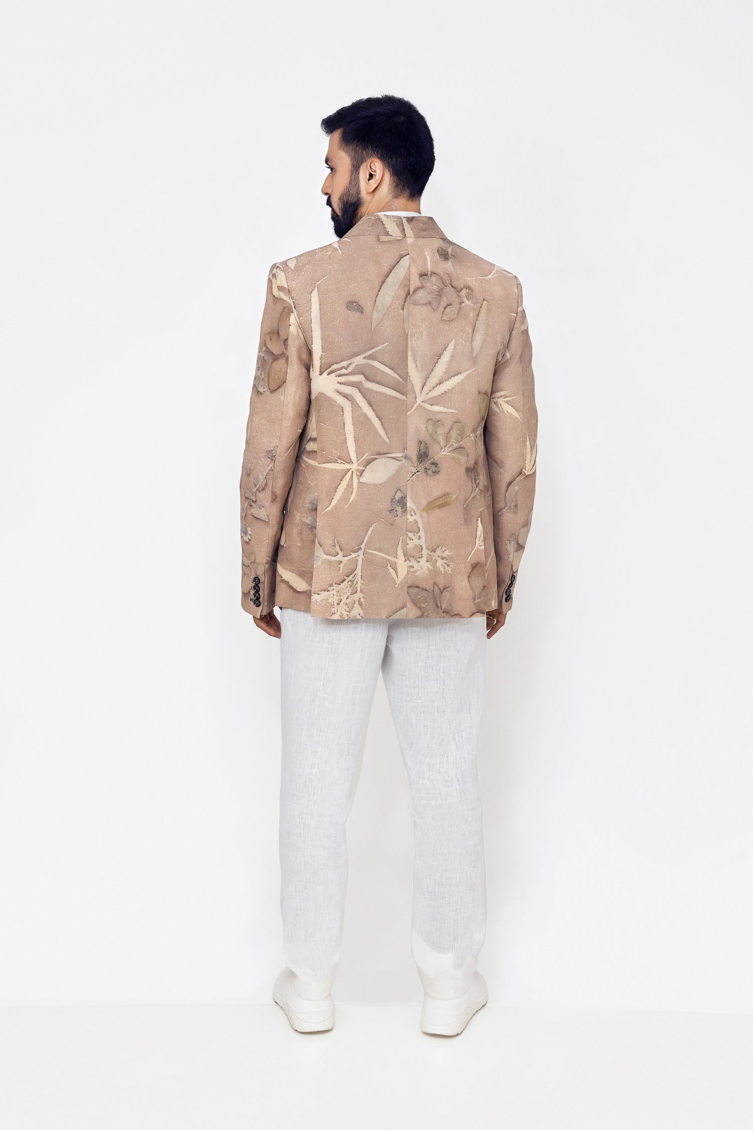 "Eco printed hemp blazer for men by Adam Leaves – biodegradable, sustainable clothing"