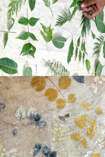 Eco printed hemp fabric printing process.