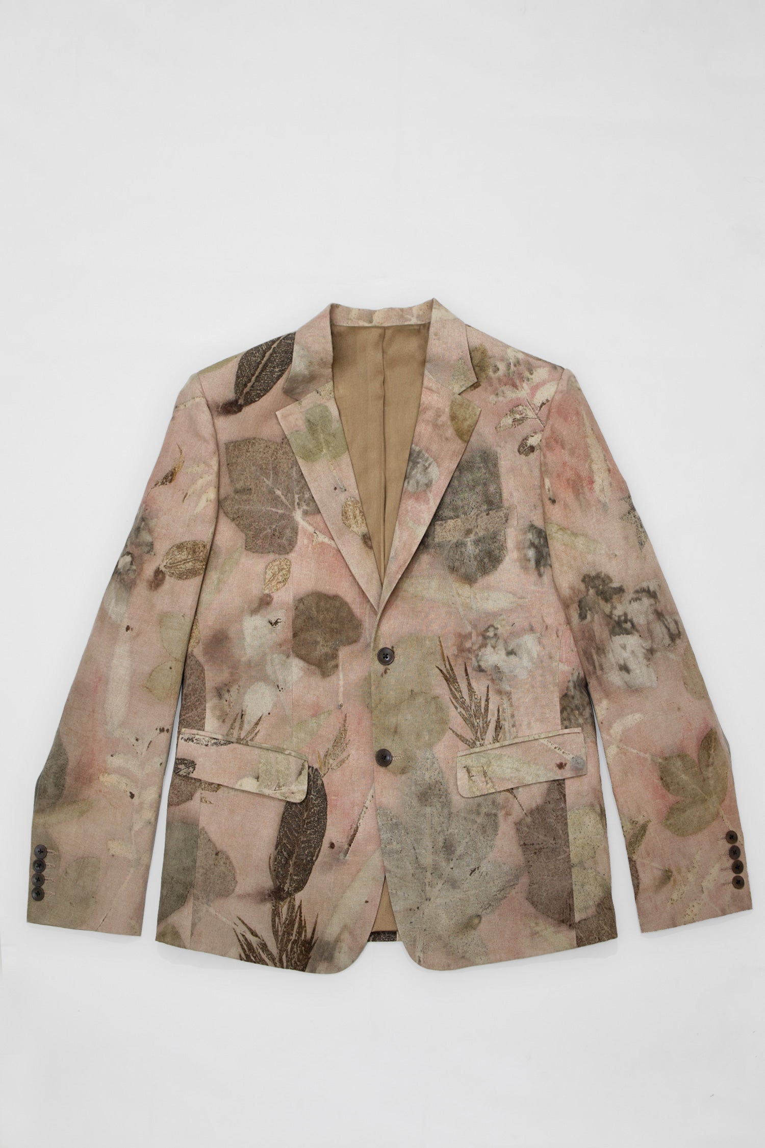 "Eco printed hemp blazer for men by Adam Leaves – biodegradable, sustainable clothing"