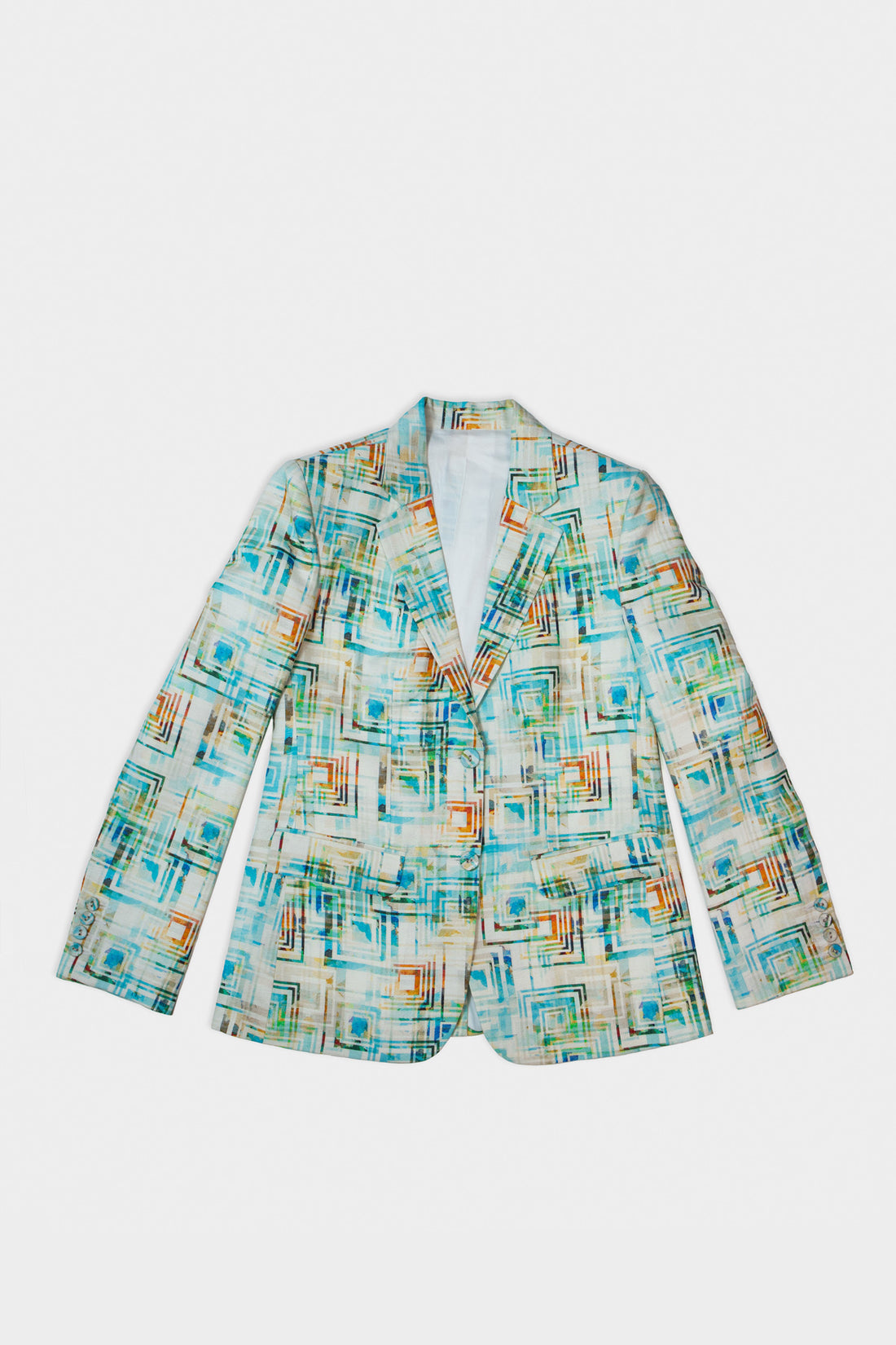 Printed blazer on a white background