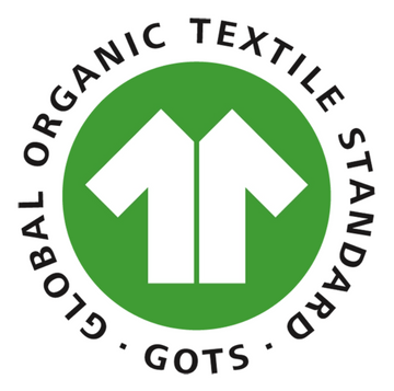 Global Organic Textile Standard (GOTS) certification logo featuring a green circular background with two white upward-pointing arrows in the center and black text reading 'GLOBAL ORGANIC TEXTILE STANDARD' and 'GOTS' along the outer circle.