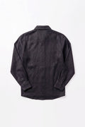 A dark charcoal gray hemp shirt shown from the back, laid flat against a clean white background.
