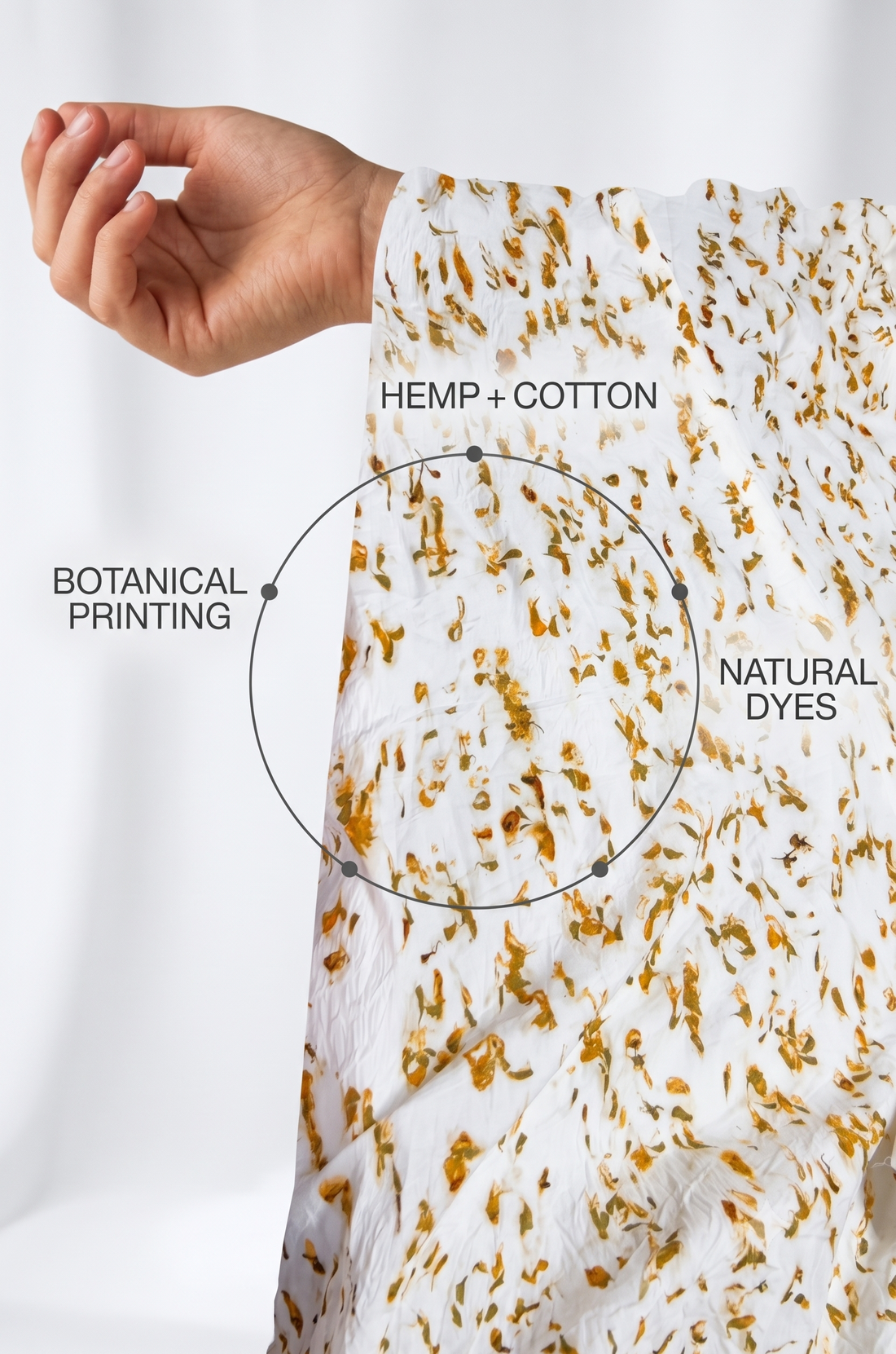 Hemp Meri eco-printed fabric — 50% Hemp / 50% Cotton, botanical printing with natural dyes
