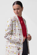 Jam women's hemp boyfriend blazer styled open over a red top