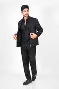 Man wearing a black suit on a white background