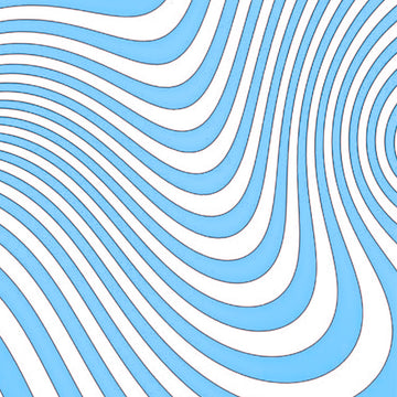 A repeating abstract pattern of wavy light blue and white curved stripes outlined in dark gray, filling the entire frame.