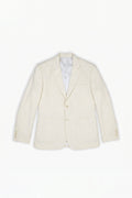 An off-white hemp blazer with a two-button front closure, displayed flat against a clean white background.