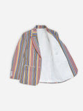 Colorful striped linen blazer on a white background