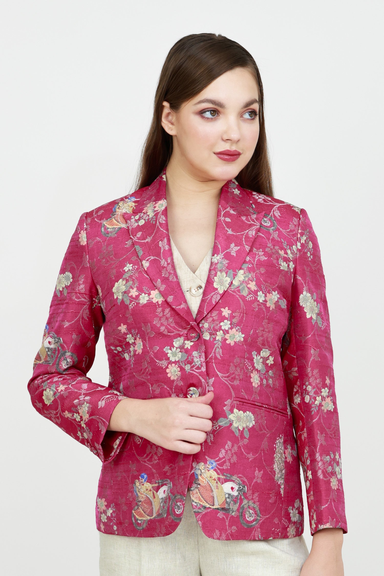 Printed women silk sustainable blazer
